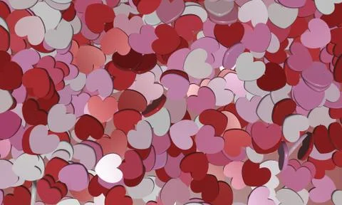 3D rendering of top view of a pile of red, pink and white hearts for background Stock Illustration