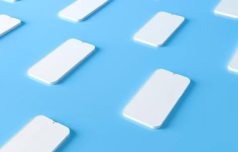 3D rendering top view smartphone isolated on blue pastel background. Illustrazione stock