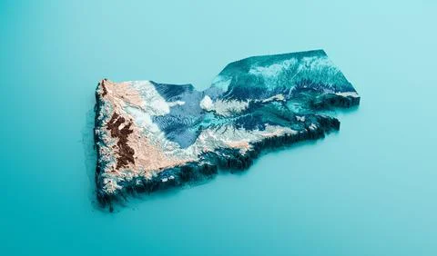 3D rendering of the topographic map of Yemen on the blue background Illustrazione stock