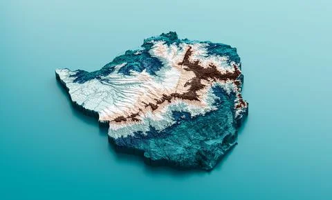 3D rendering of the topographic map of Zimbabwe on the blue background Stock Illustration
