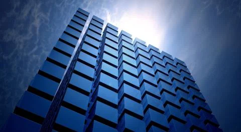 3D rendering of tower block on blue sky background Stock Illustration