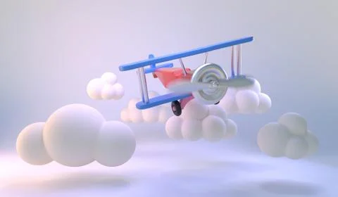 3d rendering of toy airplane and clouds. Stock Illustration