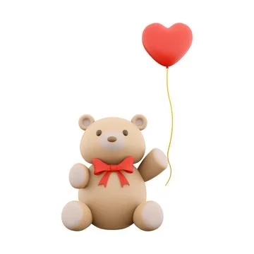 3d rendering toy bear with heart on hand icon. 3d render teddy bear icon with Stock Illustration