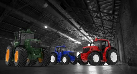 3D rendering of a tractor computer model machinery agriculture tool isolated on Ilustração Stock