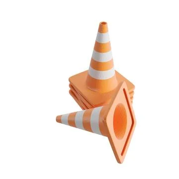 3D rendering of traffic cones against a white background, illuminated by studio Stock Illustration