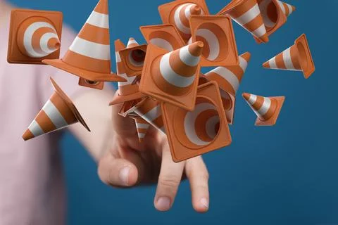 3D rendering of traffic cones, under construction sign 写真素材