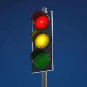 3D rendering of a traffic light against the background of blue sky. Stock Illustration