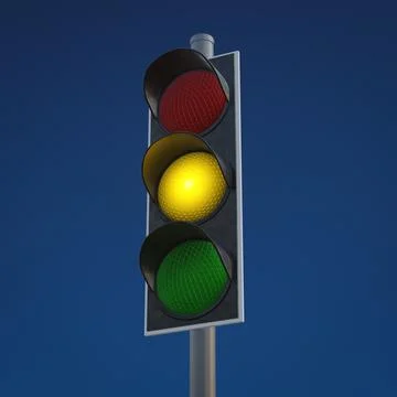 3D rendering of a traffic light against the background of blue sky. Stock Illustration