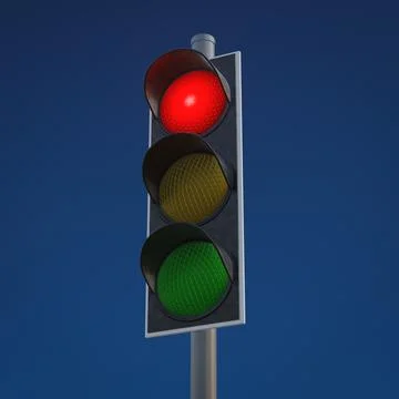 3D rendering of a traffic light against the background of blue sky. Illustrazione stock