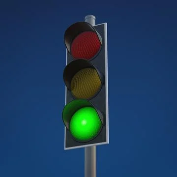 3D rendering of a traffic light against the background of blue sky. Stock Illustration