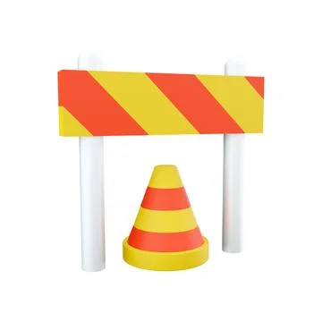 3d rendering traffic warning cones or poles with street barrier on white Stock Illustration