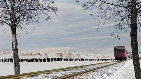 The 3d rendering of train with nice background. Chinese characters mean The d イラスト素材