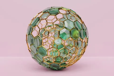 3D rendering.  Transparent green ball. Close-up geometric figure of a ball  o Stock Illustration