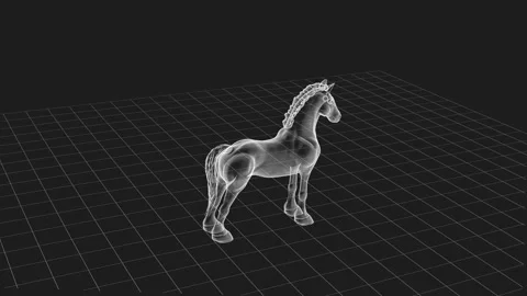 3D Rendering of Transparent Horse Model in Grayscale Digital Space 库存影片 342311668