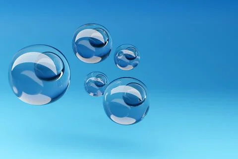3D rendering.  Transparent inflatable balls. Close-up geometric figure of a b Stock Illustration