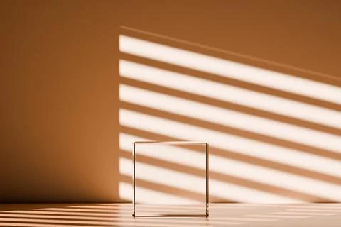 3D rendering of transparent podium for product presentation in room Stock Illustration