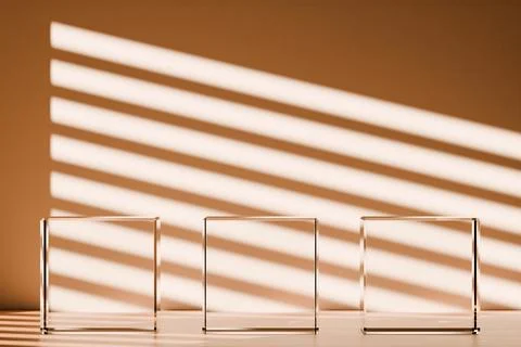 3D rendering of transparent podium for product presentation in room Stock Illustration
