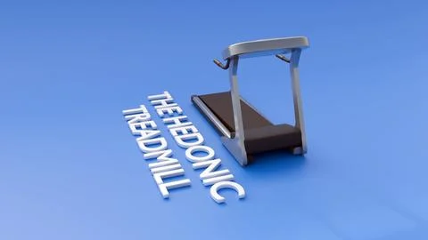 A 3D rendering of a treadmill and the word " The Hedonic Treadmill". Stock Illustration