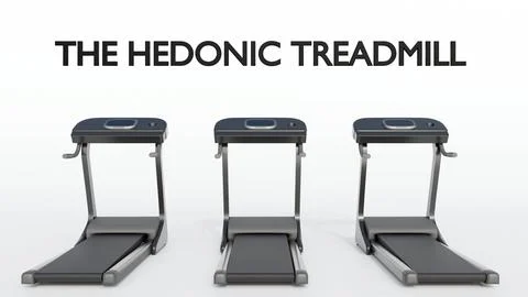 A 3D rendering of a treadmill and the word " The Hedonic Treadmill". Stock Illustration