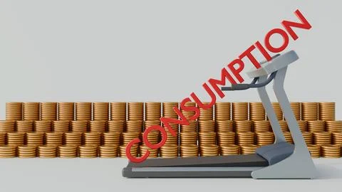 A 3D rendering of a treadmill and the word " The Hedonic Treadmill". Stock Illustration