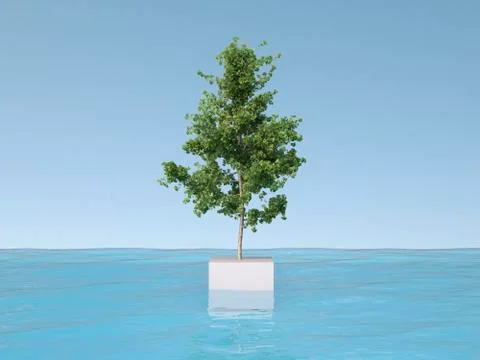 3D Rendering, tree on base in water Illustrazione stock