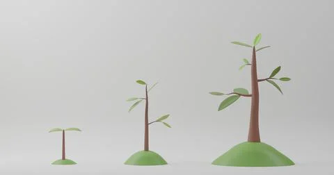 3D rendering. Tree growth diagram on white background. Stock Illustration
