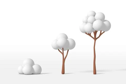 3d rendering of a tree kit - small, medium, large covered with white snow i.. Stock Illustration