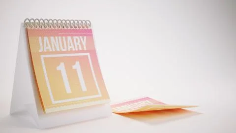 3D Rendering Trendy Colors Calendar on White Background - january 11 스톡 일러스트