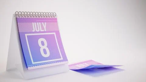 3D Rendering Trendy Colors Calendar on White Background - july 8 Stock Illustration