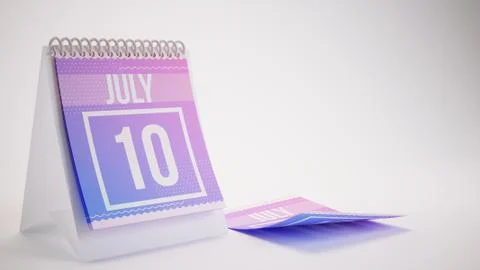 3D Rendering Trendy Colors Calendar on White Background - july 10 Stock Illustration