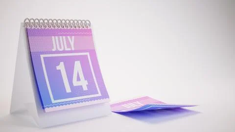 3D Rendering Trendy Colors Calendar on White Background - july 14 Stock Illustration