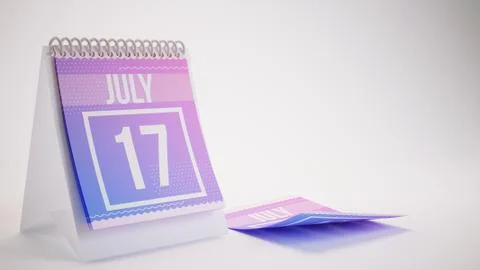 3D Rendering Trendy Colors Calendar on White Background - july 17 스톡 일러스트