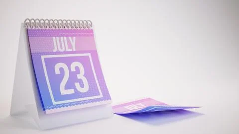 3D Rendering Trendy Colors Calendar on White Background - july 23 스톡 일러스트