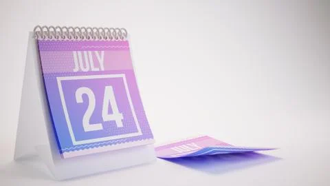 3D Rendering Trendy Colors Calendar on White Background - july 24 스톡 일러스트