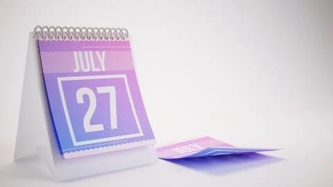 3D Rendering Trendy Colors Calendar on White Background - july 27 Stock Illustration