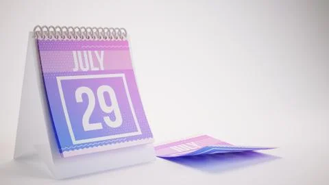 3D Rendering Trendy Colors Calendar on White Background - july 29 스톡 일러스트