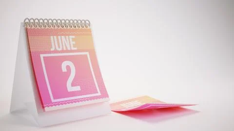 3D Rendering Trendy Colors Calendar on White Background - june 2 스톡 일러스트