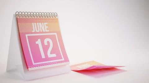 3D Rendering Trendy Colors Calendar on White Background - june 12 스톡 일러스트