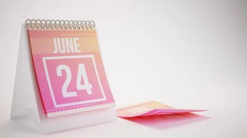 3D Rendering Trendy Colors Calendar on White Background - june 24 스톡 일러스트