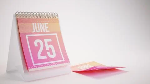 3D Rendering Trendy Colors Calendar on White Background - june 25 스톡 일러스트