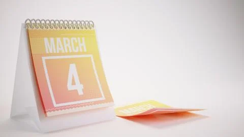 3D Rendering Trendy Colors Calendar on White Background - march 4 스톡 일러스트
