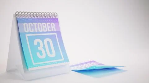 3D Rendering Trendy Colors Calendar on White Background - october 30 Stock Illustration