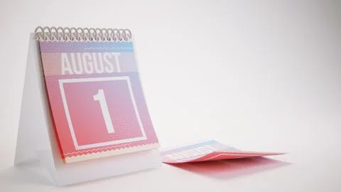 3D Rendering Trendy Colors Calendar on White Background - august 1 Stock Illustration