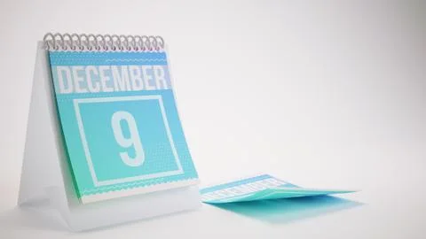 3D Rendering Trendy Colors Calendar on White Background - december 9 Stock Illustration