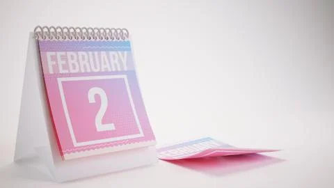 3D Rendering Trendy Colors Calendar on White Background - february 2 Stock Illustration