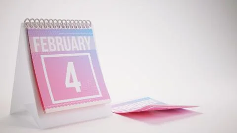 3D Rendering Trendy Colors Calendar on White Background - february 4 스톡 일러스트