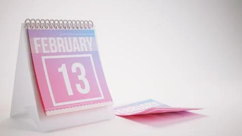 3D Rendering Trendy Colors Calendar on White Background - february 13 스톡 일러스트