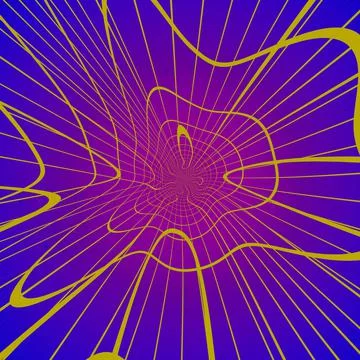 3D rendering of trippy grid pattern in yellow and violet. Psychedelic artwork Stock Illustration