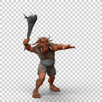3D rendering of a Troll fantasy creature weiding a large wooden club weapon i Stock Illustration