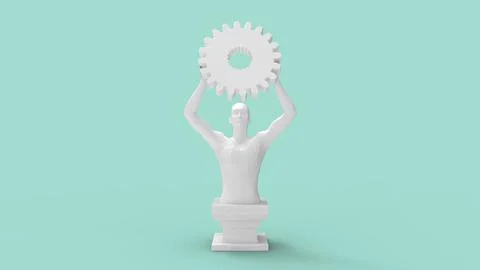 3D rendering of a trophy cup prize winner competition medal. Engineering cog Illustrazione stock